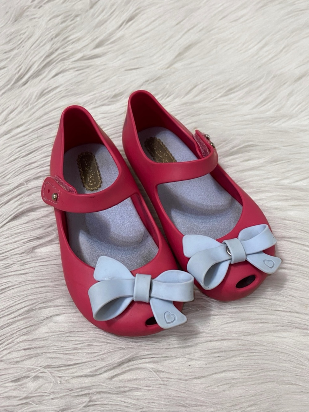 Mini Melissa Ultragirl Bow Flats Pink Velcro Strap Shoes Girls Toddler 7